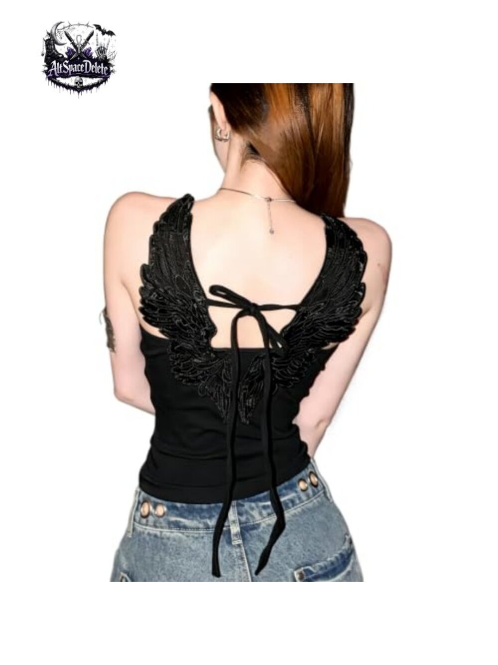 3D Angel Wing Embroidery Backless Tie Tank Top Y2K Summer Cami